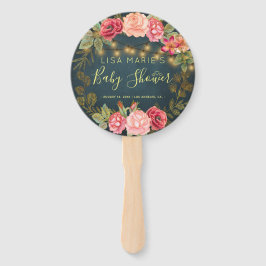Leque Rosa chique floral bebê chá bem-vindo