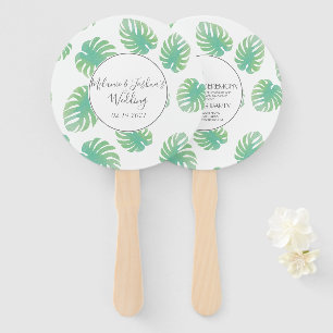 Leque Rosa de Casamento Monstera Aquarela