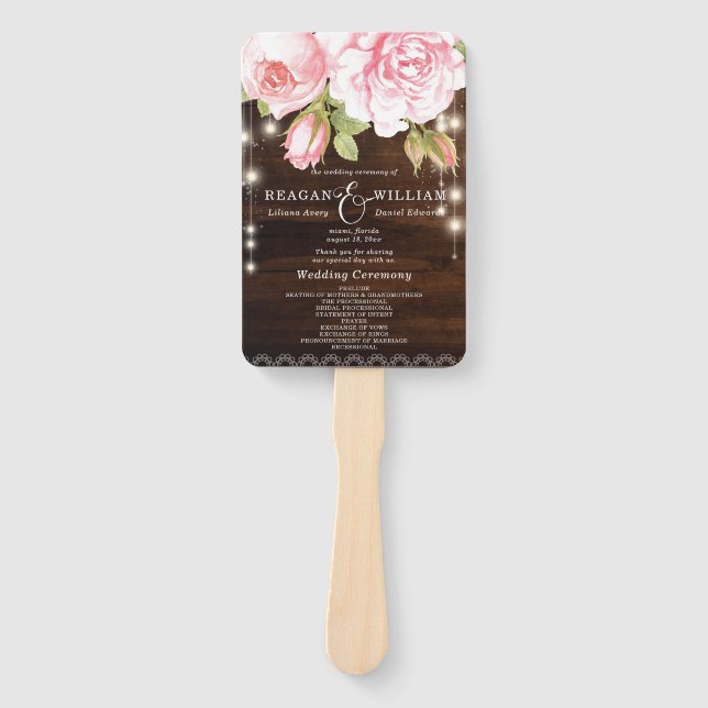 Leque Rosa De Casamento Personalizado De Luzes De Madeir (Frente)