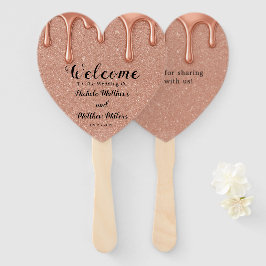 Leque Rosa Dourada Glitter & Drips Casamento Obrigado