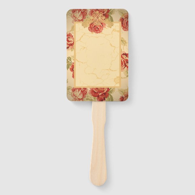 Leque Rosa vermelha, creme, floral antigo tan (Frente)