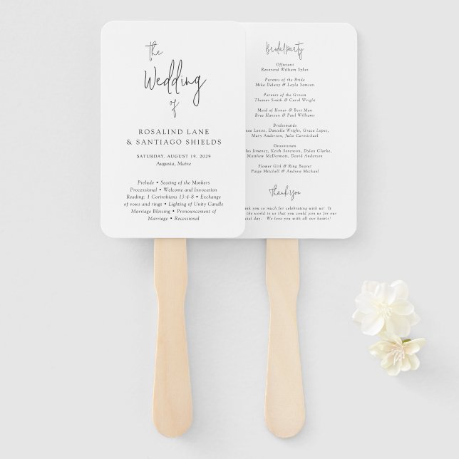 Leque Rosalind Modern Typografia Elegante Weding Program (Frente e Verso)