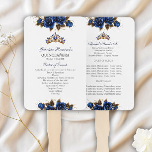 Leque Rosas Azul Marinho Tiara Dourada Programa Quinceañ
