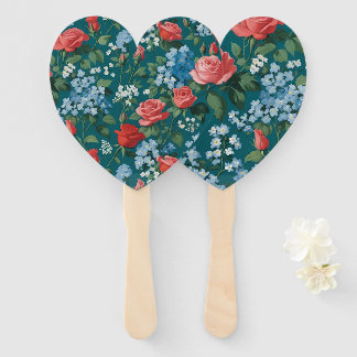 Leque Rosas e Não-me-esqueças Floral Vintage