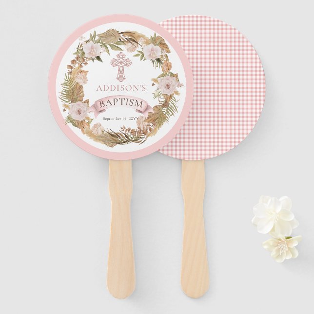 Leque Rosas Rosa | Batismo da Flora das gramíneas secas (Frente e Verso)