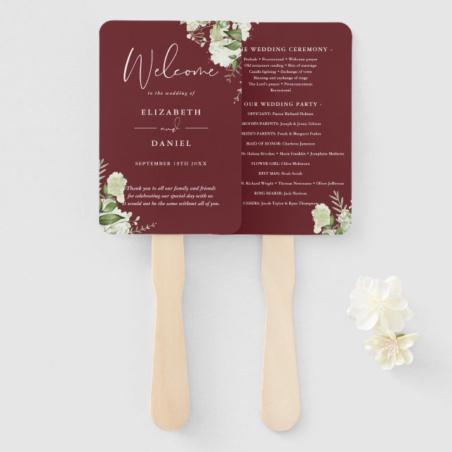 Leque Rosewood Pink Floral Greenery Weding Program (Frente e Verso)