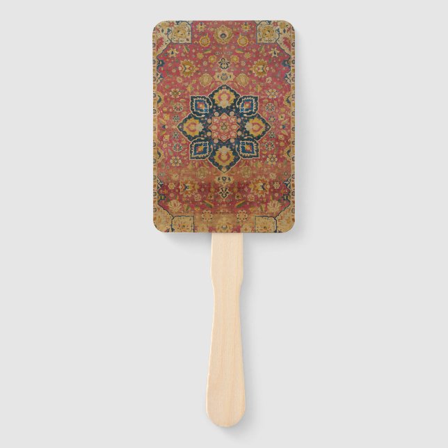 Leque Rug Pérsico asiático Dourado Caxemira Vermelho (Frente)