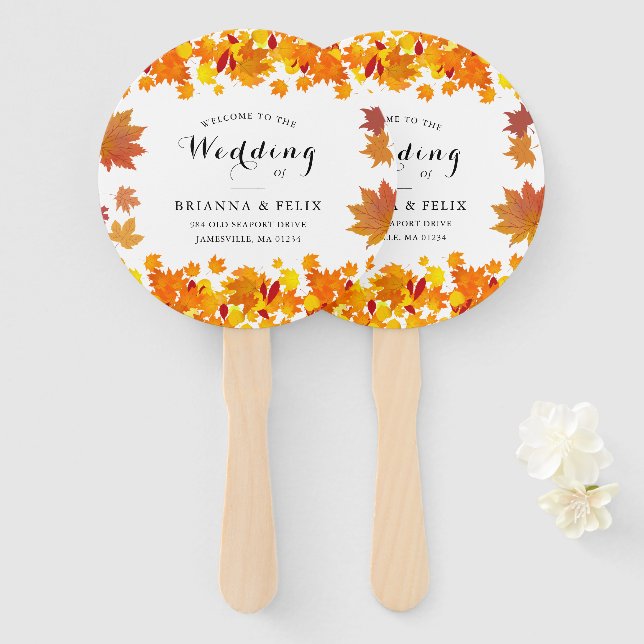 Leque Rustic Autumn Leaves Wedding (Frente e Verso)