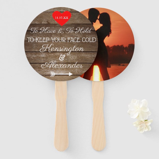 Leque Rustic Country Guest Favor Wedding Fan | (Frente e Verso)