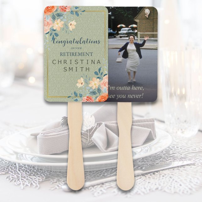 Leque Rustic Elegant Floral Watercolor Party (Rustic Elegant Floral Watercolor Retirement Party Hand Fan)