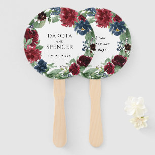 Leque Rustic Floral   Marinho Burgundy Wreath Obrigado
