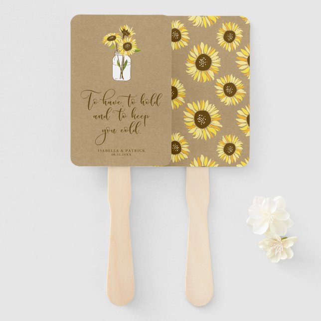 Leque Rustic Kraft Paper Sunflower on Mason Jar Wedding (Frente e Verso)