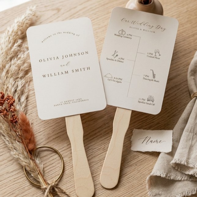 Leque Rustic Modern Script Wedding Program and Timeline (Criador carregado)