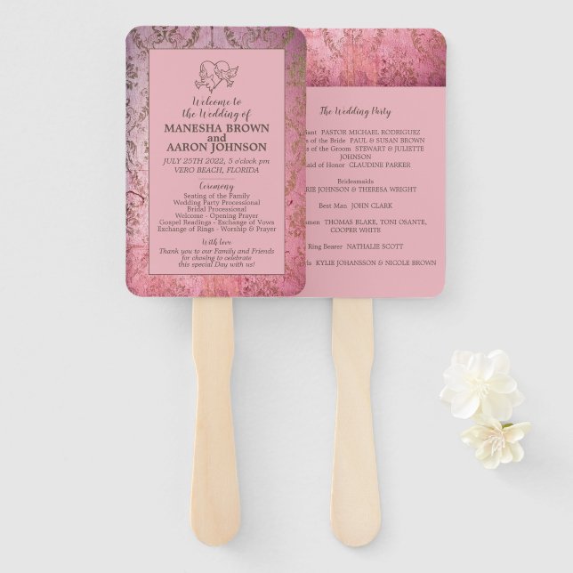 Leque RUSTIC PINK - Ventilador do programa de casamento (Frente e Verso)