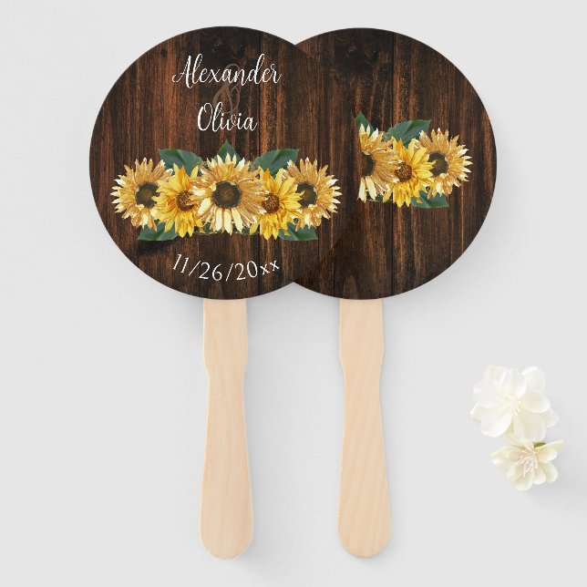 Leque Rustic Sunflower Wedface Favor Fan Mão (Frente e Verso)