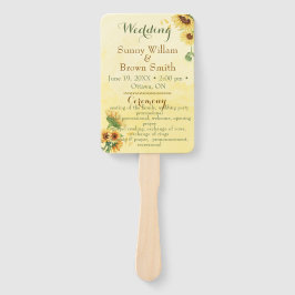 Leque Rustic Sunflower Yellow Watercolor Wedding Program