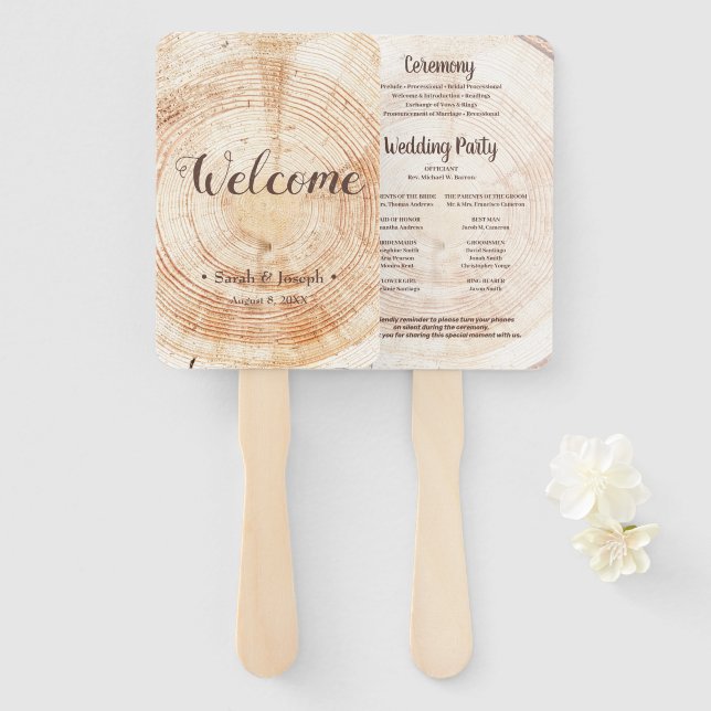 Leque Rustic Wedding Simple Order of Service Wood Grain (Frente e Verso)