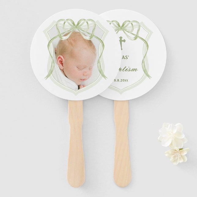 Leque Sage Green Arco Crest Baptism (Frente e Verso)