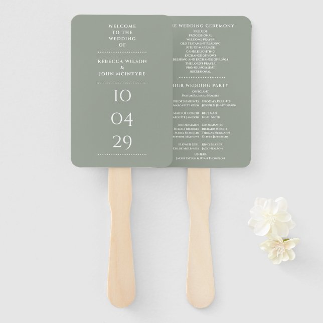 Leque Sage Green Special Date Weding Program (Frente e Verso)