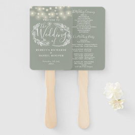 Leque Sage Green String Lights Weding Program