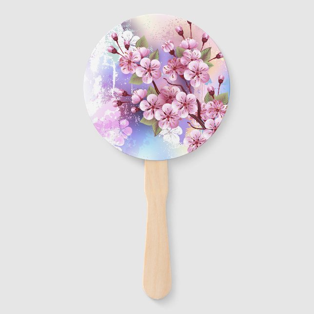 Leque Sakura rosa no fundo da pintura (Frente)
