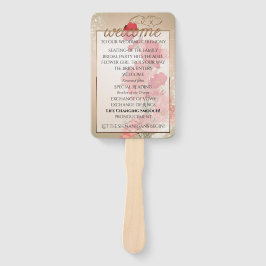 Leque Salmão e Flores Vermelhas/Trim Dourado