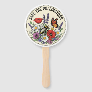 Leque Salve o Polinizador com abelha, borboleta & flores