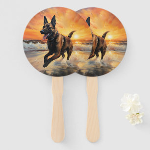 Leque Sandy Paws Cachorro Malinois Belga em Beach Sunset