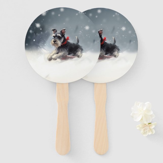 Leque Schnauzer miniatura Natal neve inverno (Frente e Verso)