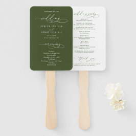 Leque Script Calligraphy Olive Green Wedding Program