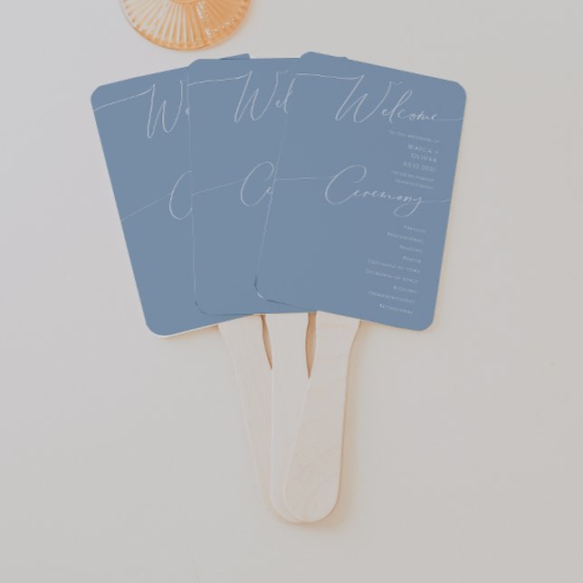 Leque Script Whimsical | Programa Casamento Azul Dusty (Criador carregado)