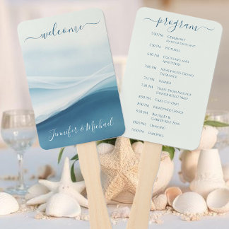 Leque Serene Blue Abstract Wedding Program