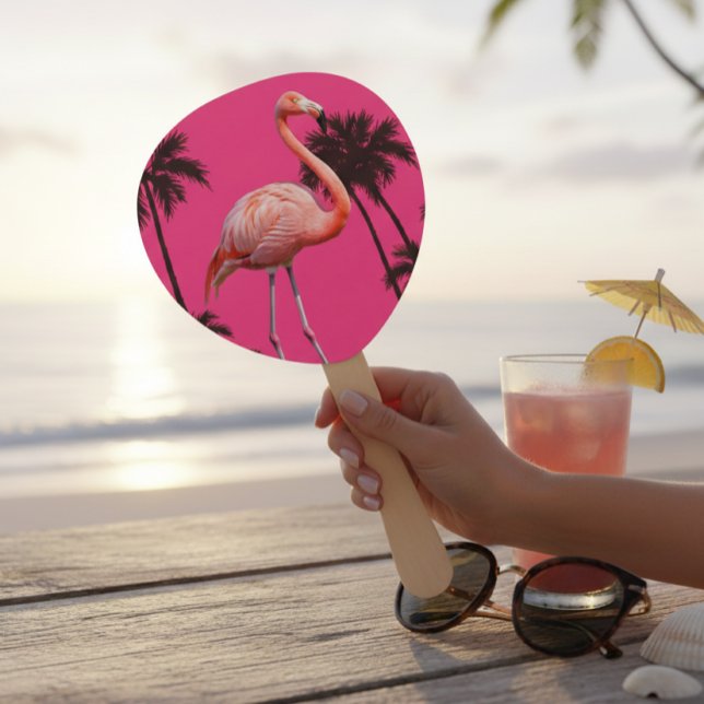 Leque Set of 10 Pink Flamingo and Black Palm Fans  (Criador carregado)