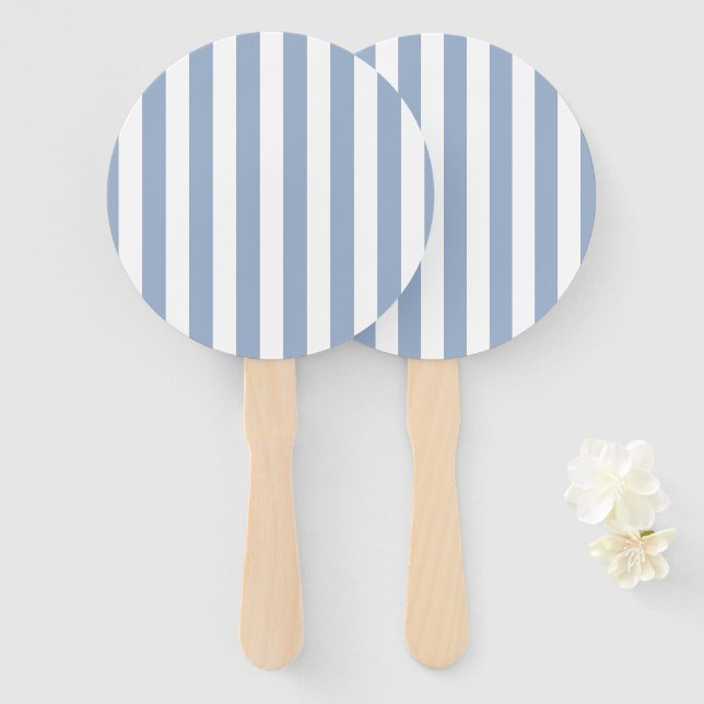 Leque Set of Fans Baby Blue & White Stripe (Frente e Verso)