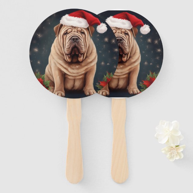 Leque Shar Pei Dog no Natal da Neve (Frente e Verso)