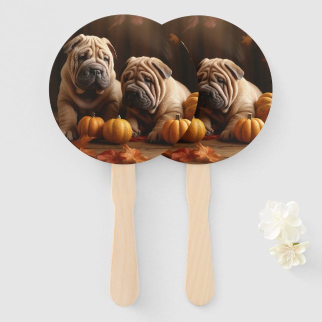 Leque Shar Pei Puppy Autumn Delight Pumpkin (Frente e Verso)