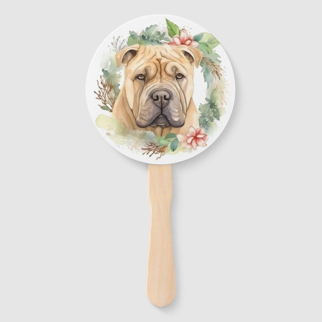 Leque Shar Pei Wreath Christmas Festivo Pup (Frente)