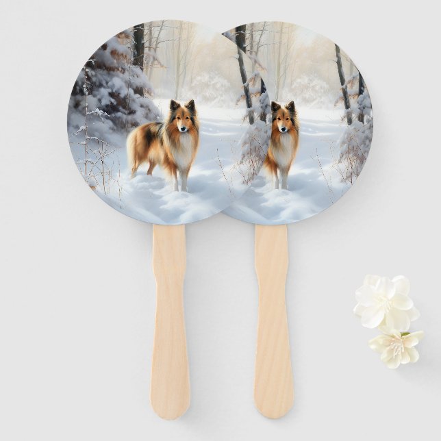 Leque Shetland Sheepdog Deixe Nevar Natal (Frente e Verso)