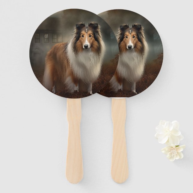 Leque Shetland Sheepdog Halloween Scary (Frente e Verso)