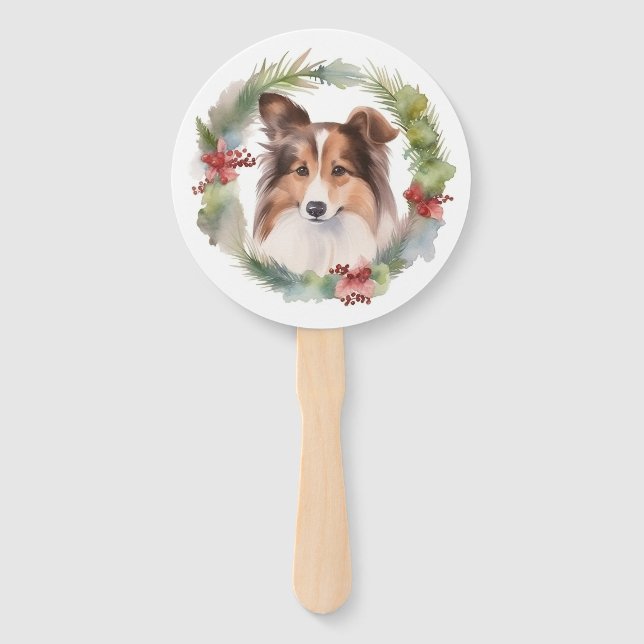 Leque Shetland Sheepdog Wreath Festivo Pup (Frente)