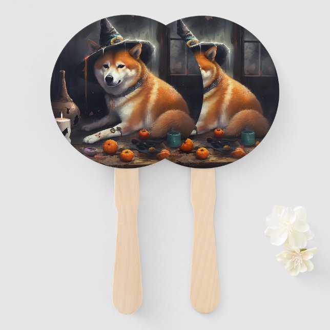 Leque Shiba Inu Pumpkins Halloween Assustado (Frente e Verso)