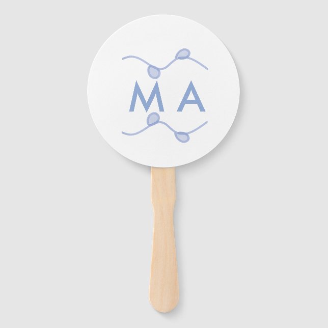 Leque Simple monogram add your name letter blue leaf (Frente)