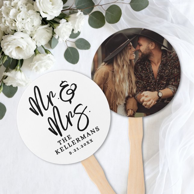Leque Simples Casamento Fotográfico Moderno (Simple Modern Photo Wedding Hand Fan)