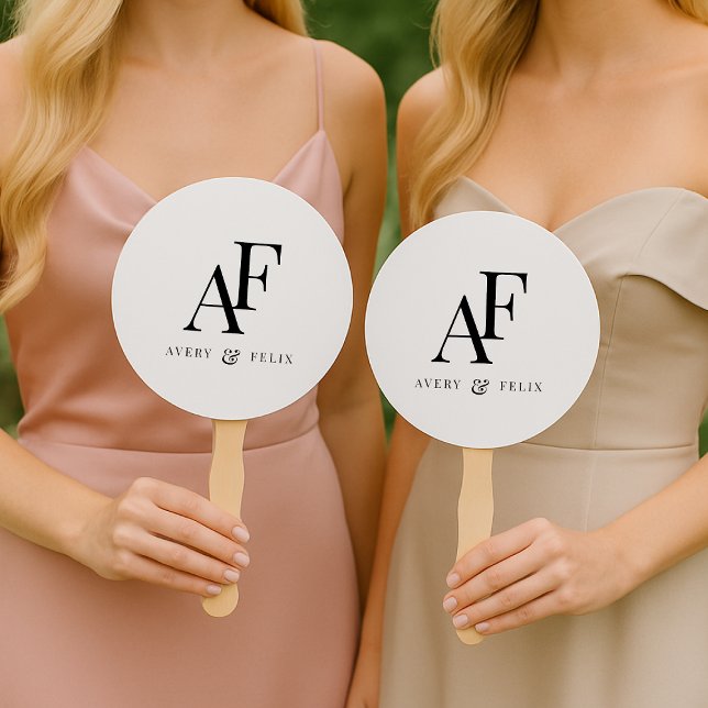 Leque Simples Elegante Branco e Preto do Monograma de Ca (Criador carregado)