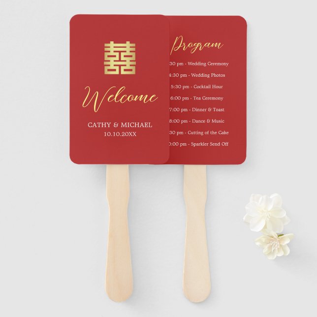 Leque Simples programa de casamento chinês moderno em ve (Frente e Verso)