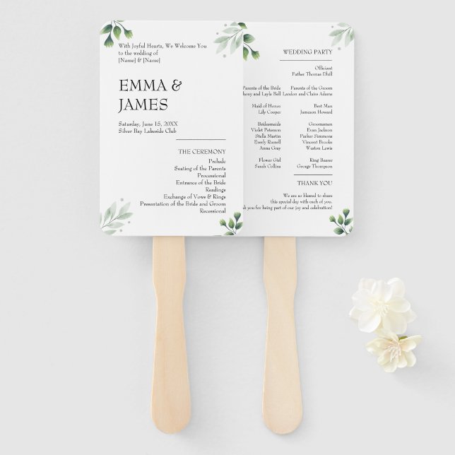 Leque Simply Greenery Wedding Program Invitation (Frente e Verso)