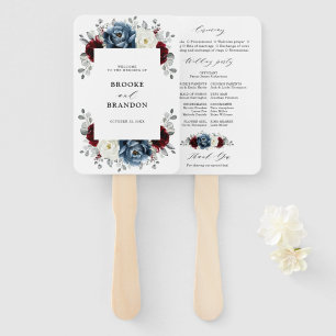 Leque Slate Blue Burgundy White Ivory Weding Program