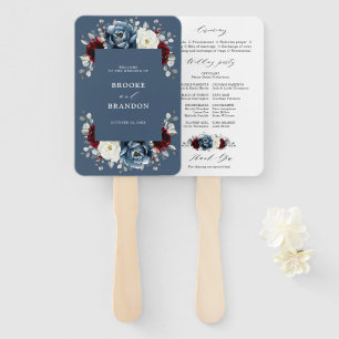 Leque Slate Blue Burgundy White Ivory Weding Program