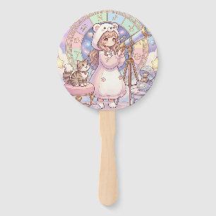 Leque Sonho de Urso Kawaii Astrologia Observador de Estr