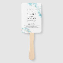 Leque Splashing Blue Waves Coastal Wedding Program